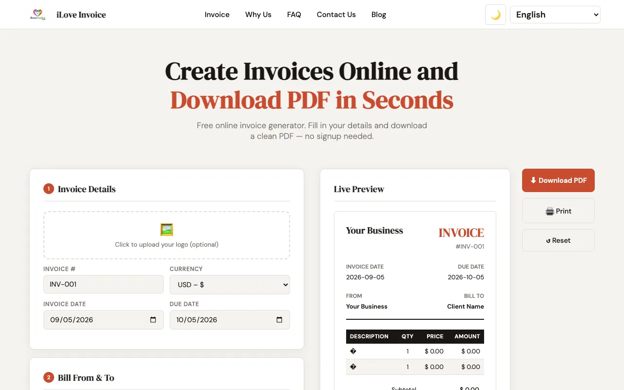 Screenshot of iLove Invoice