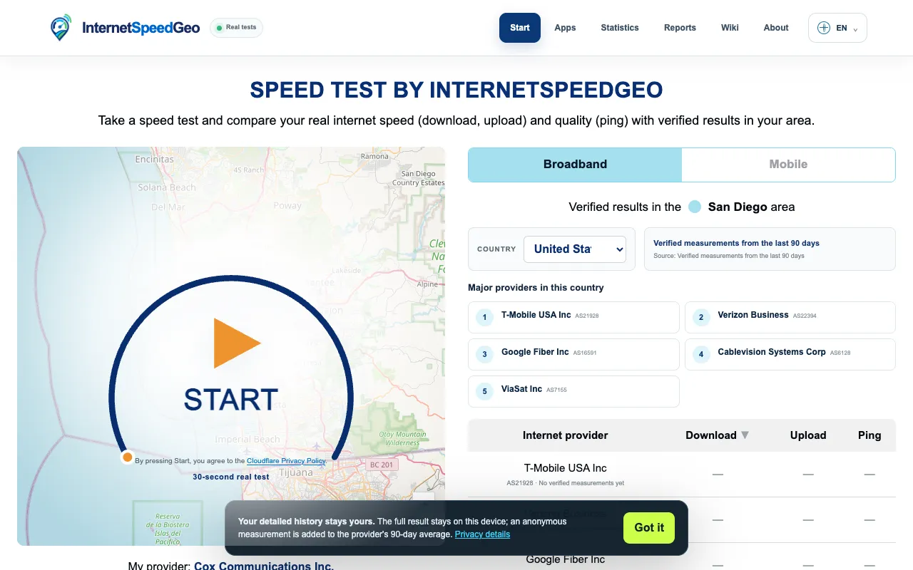 Screenshot of Internet Speed Test