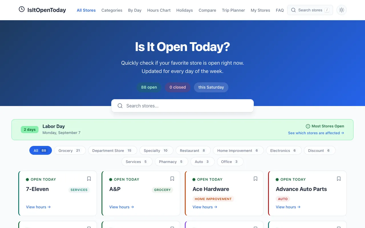 Screenshot of Store Hours Checker