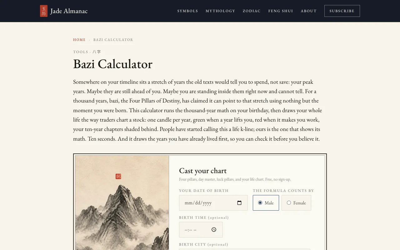 Screenshot of BaZi Calculator