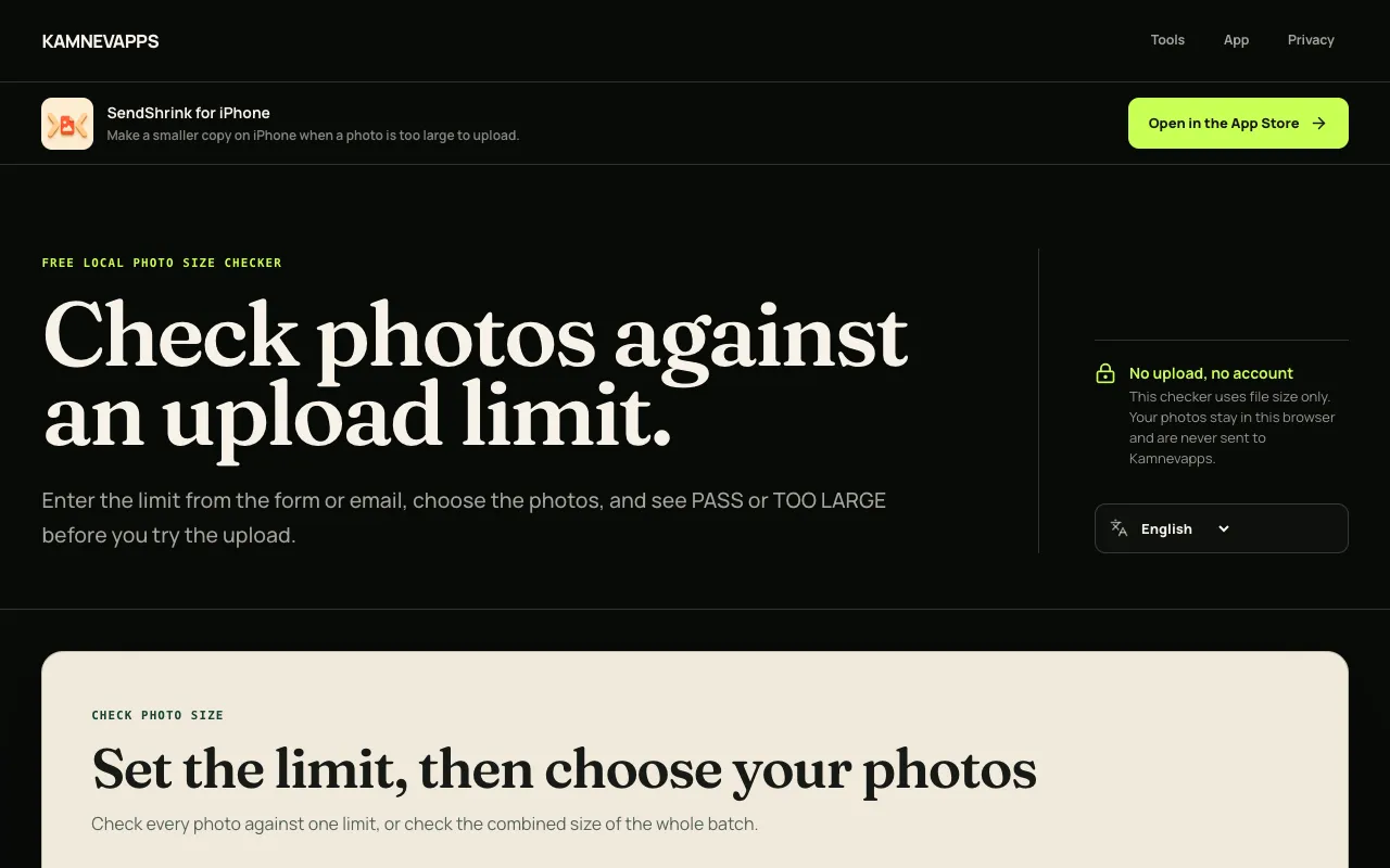 Screenshot of Upload Limit Checker