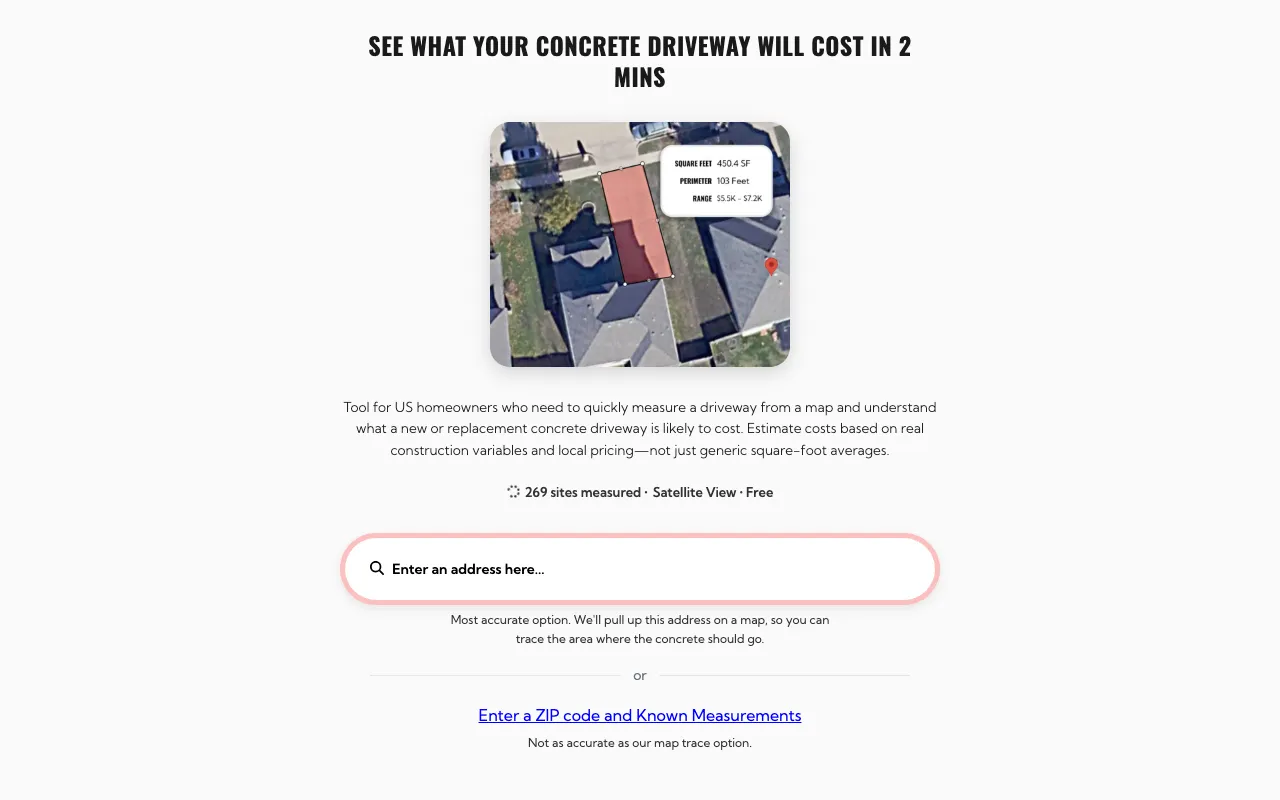 Screenshot of Concrete Driveway Calculator