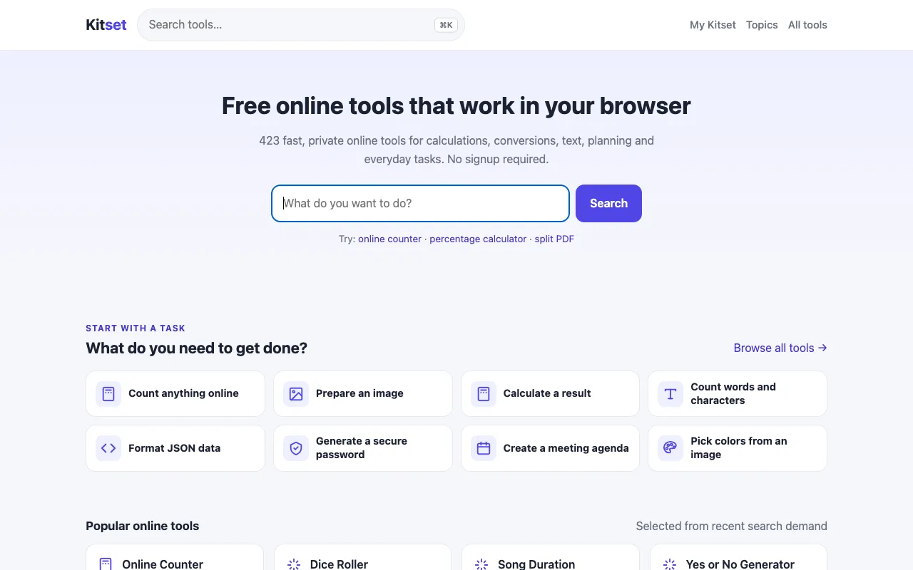 Screenshot of Kitset