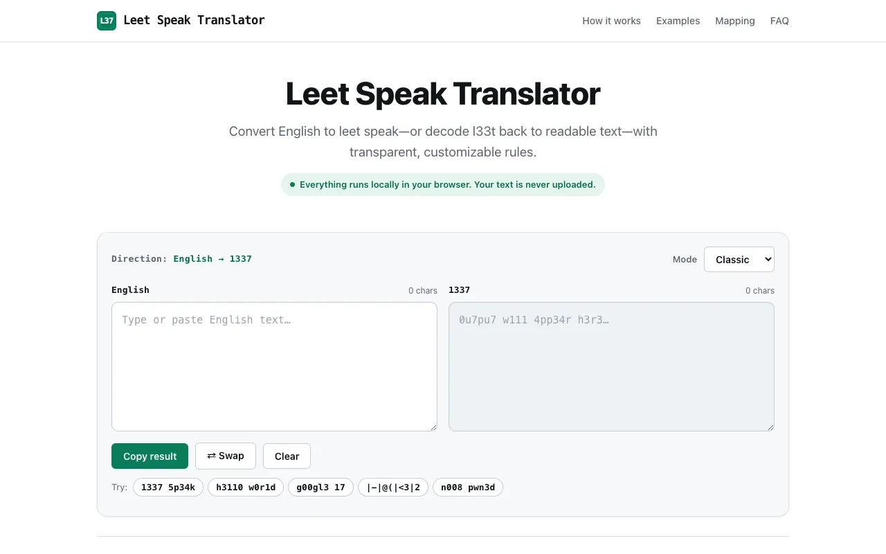 Screenshot of Leet Translator