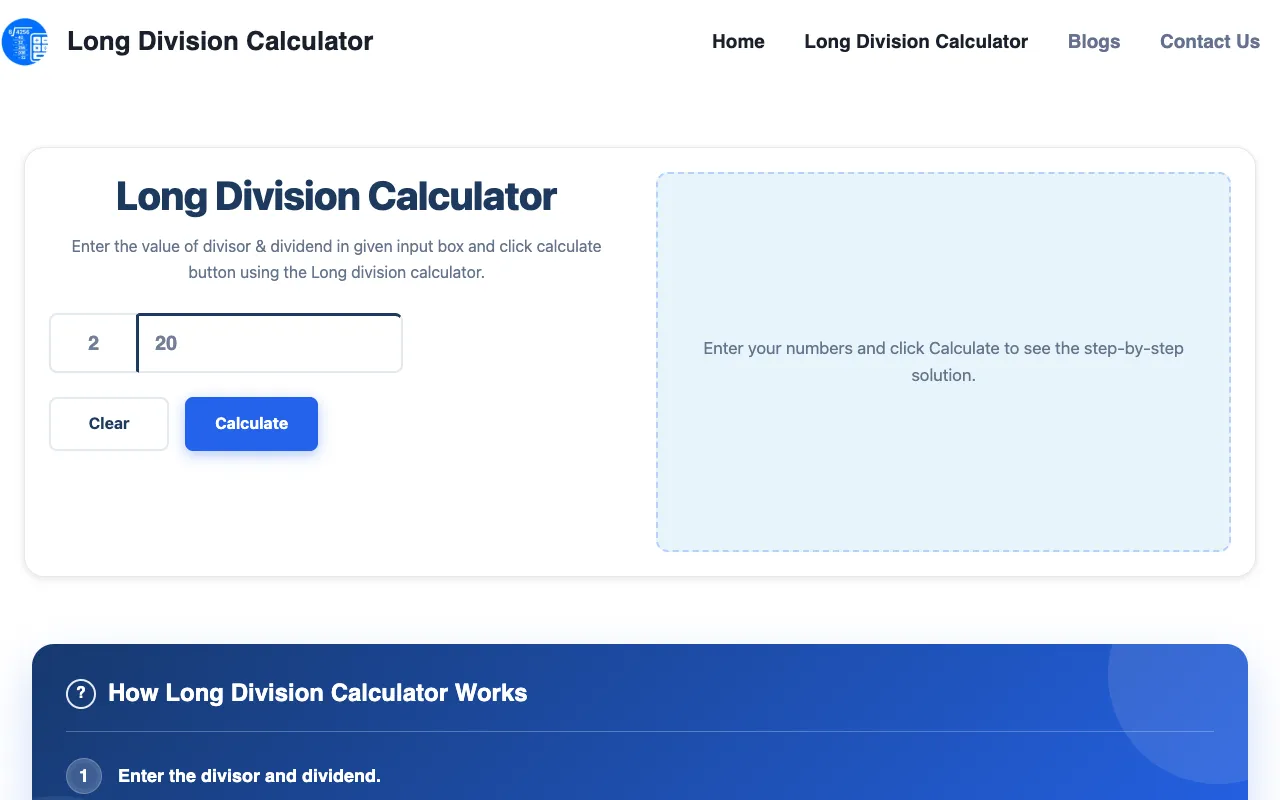Screenshot of Long Division Calculator