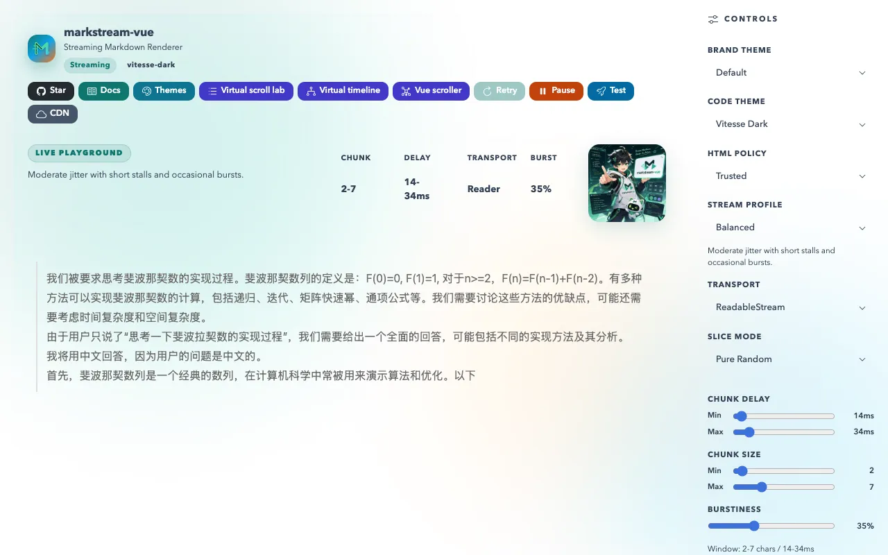 Screenshot of Streaming Markdown Playground