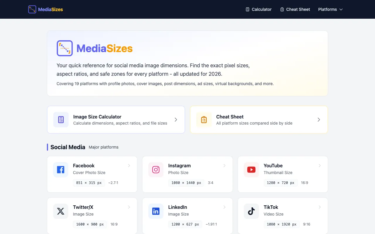Screenshot of Social Media Size Reference