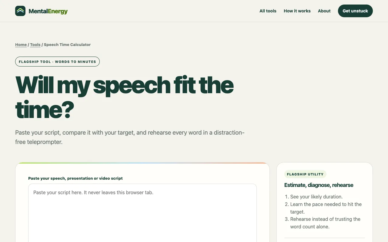 Screenshot of Speech Time Calculator