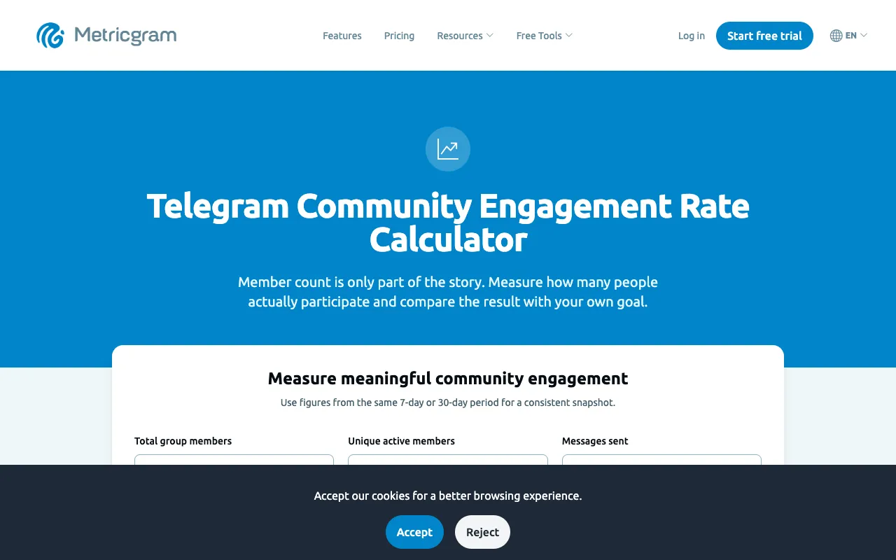 Screenshot of Telegram Engagement Rate Calculator