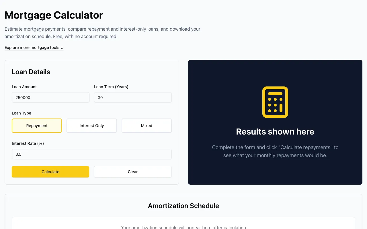 Screenshot of Mortgage Calc