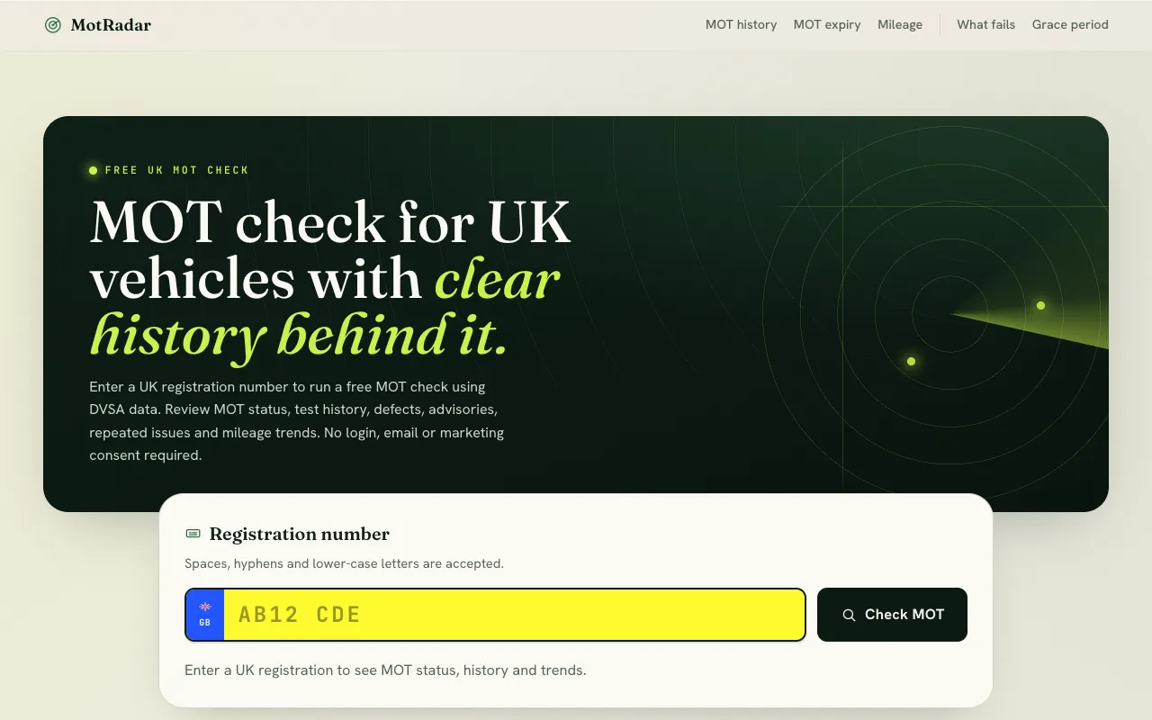 Screenshot of MOT Status Checker