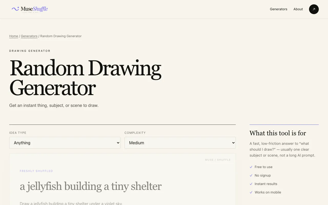 Screenshot of Random Drawing Generator