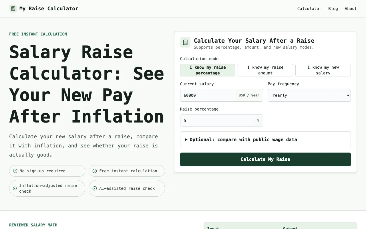 Screenshot of Raise Calculator