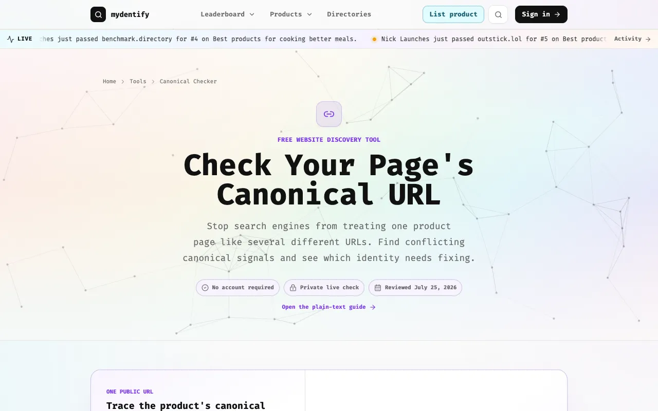 Screenshot of Canonical URL Checker