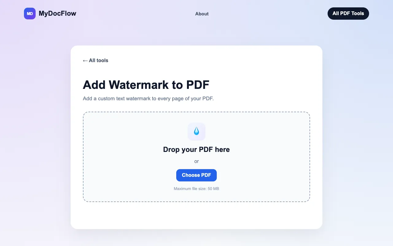 Screenshot of Add Watermark on MyDocFlow