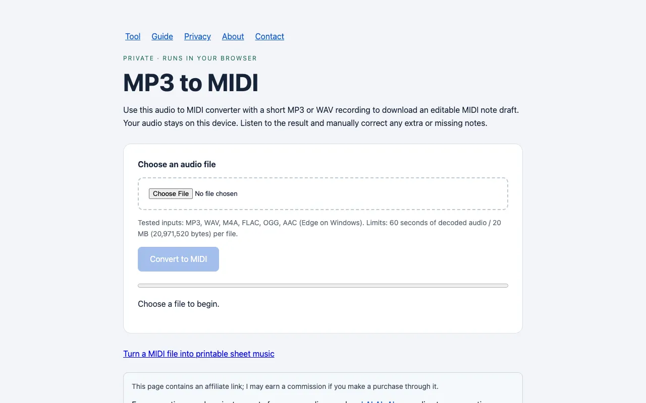 Screenshot of Audio To MIDI Converter