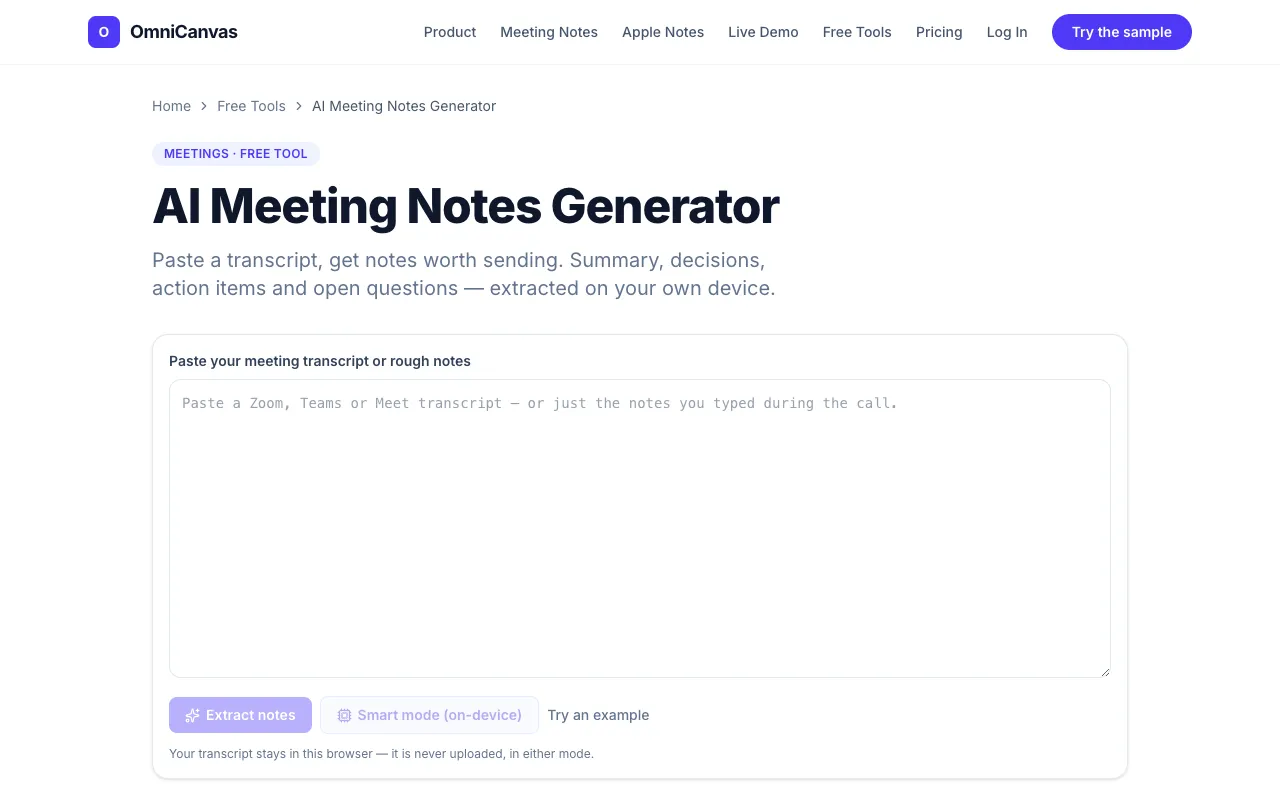 Screenshot of AI Meeting Notes Generator