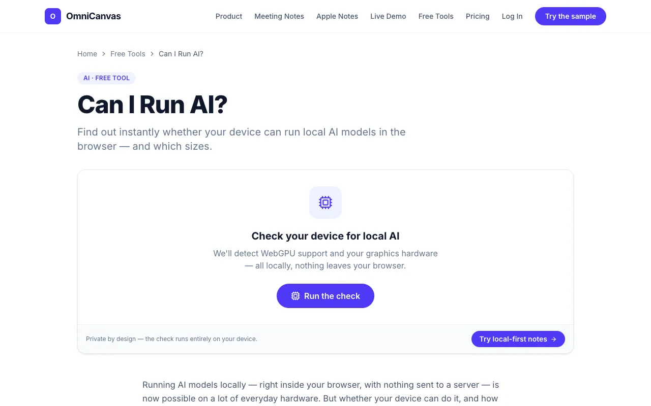 Screenshot of Can I Run AI?