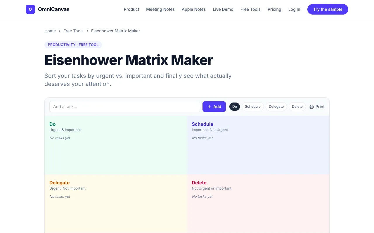 Screenshot of Eisenhower Matrix Maker