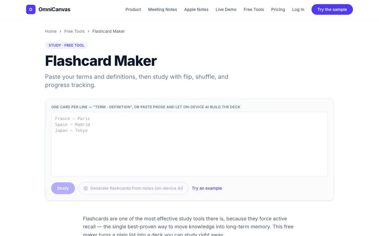 Screenshot of Flashcard Maker