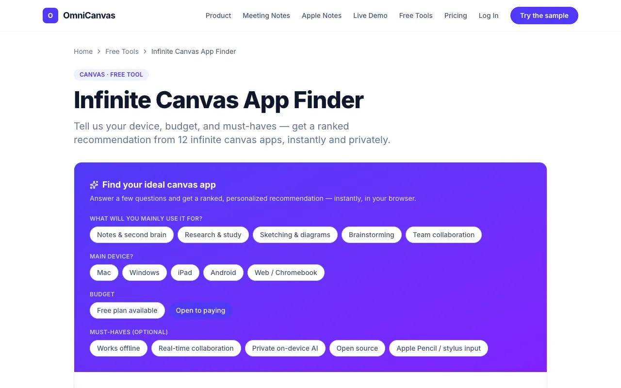 Screenshot of Infinite Canvas App Finder
