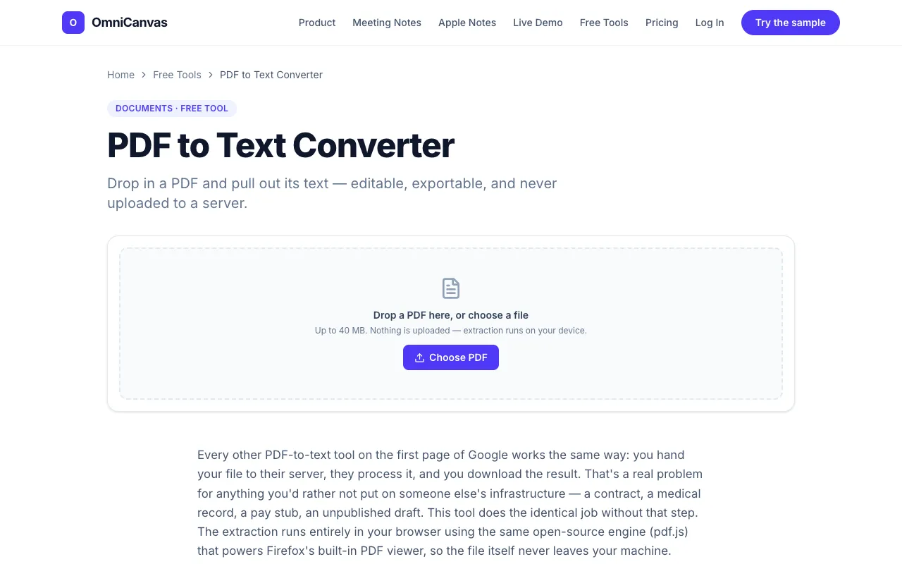 Screenshot of PDF to Text Converter