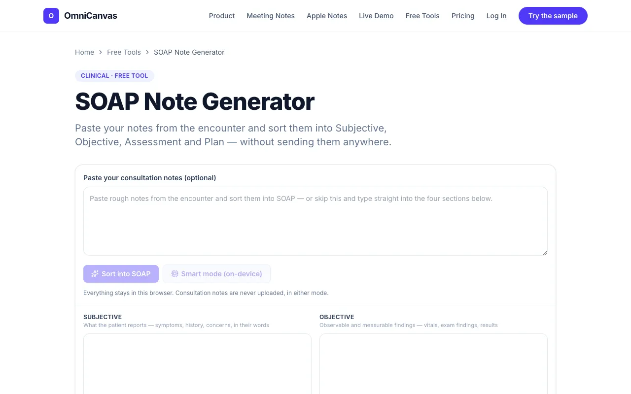 Screenshot of SOAP Note Generator