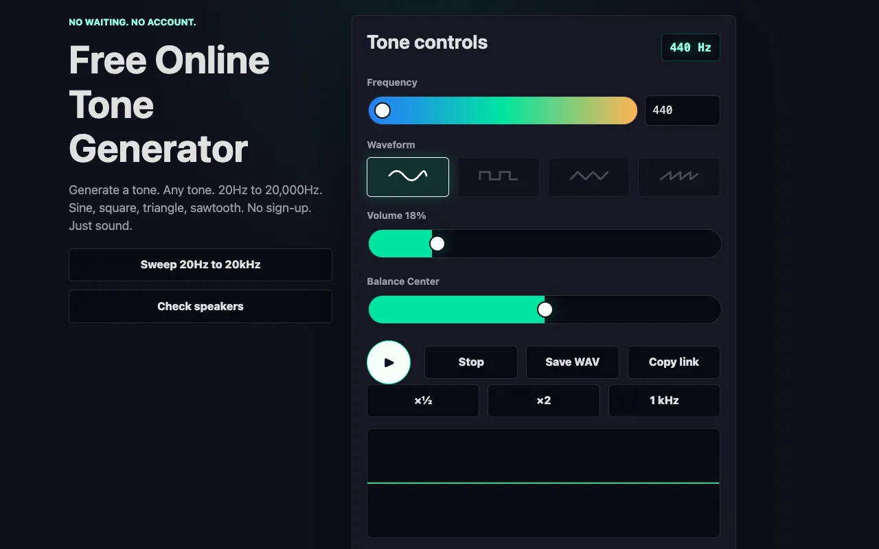 Screenshot of Online Tone Generator