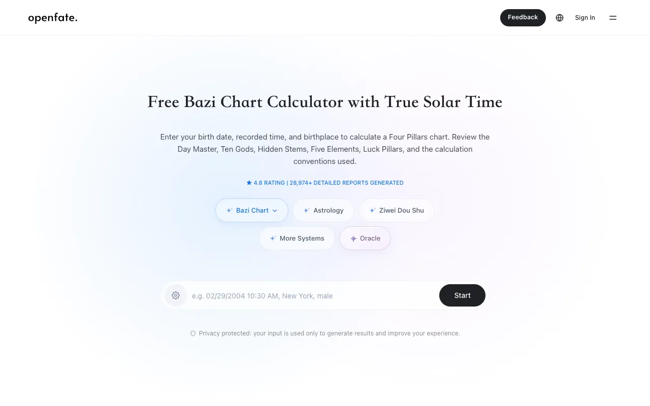 Screenshot of Bazi Chart Calculator