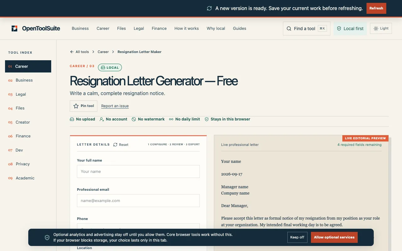 Screenshot of OpenToolSuite