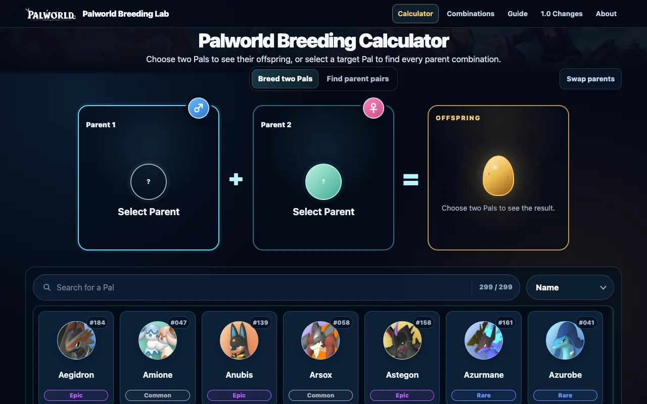 Screenshot of Pal Breeding Calculator