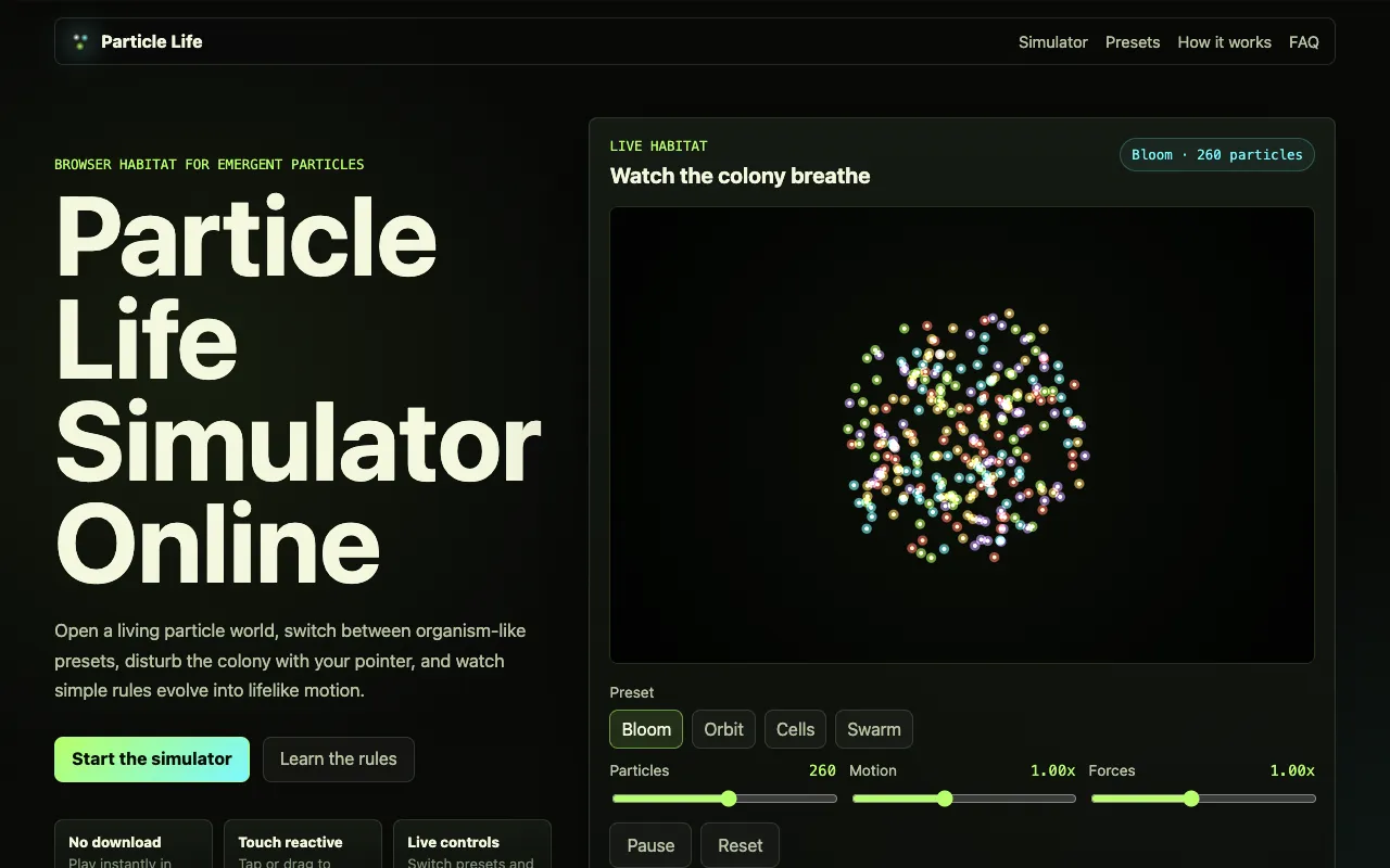Screenshot of Particle Simulator