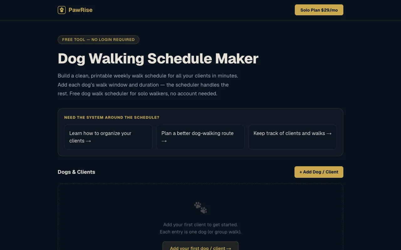Screenshot of Dog Walking Scheduler
