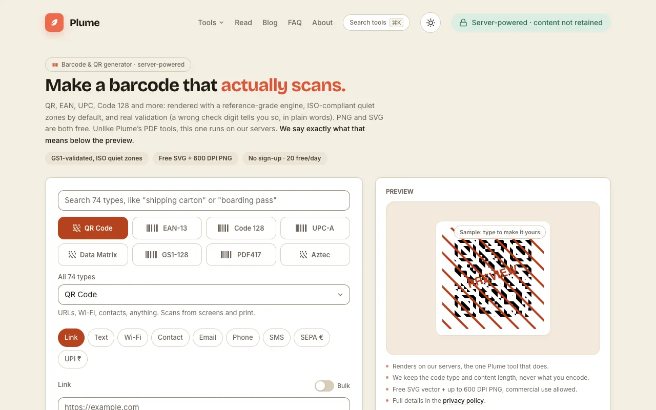 Screenshot of PlumeDocs