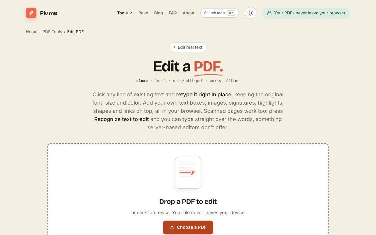 Screenshot of PlumeDocs
