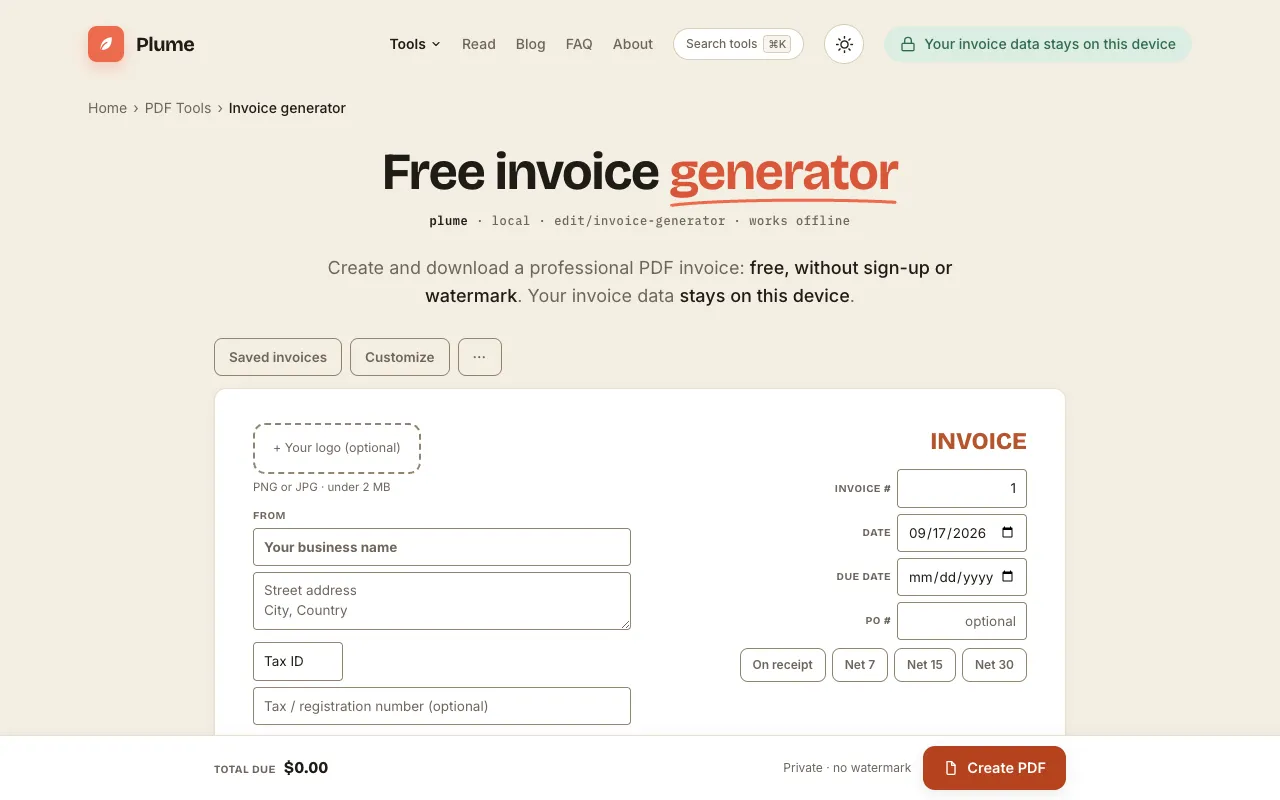 Screenshot of PlumeDocs