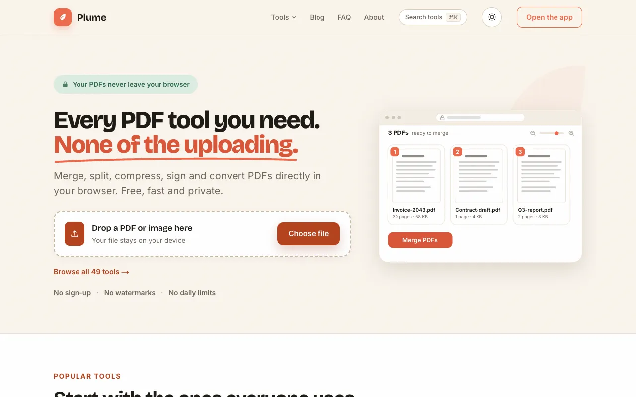 Screenshot of PlumeDocs