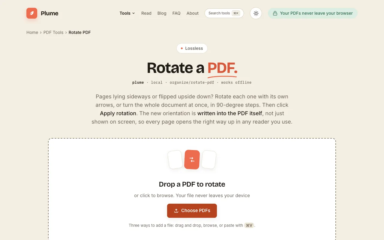 Screenshot of Rotate PDF on PlumeDocs