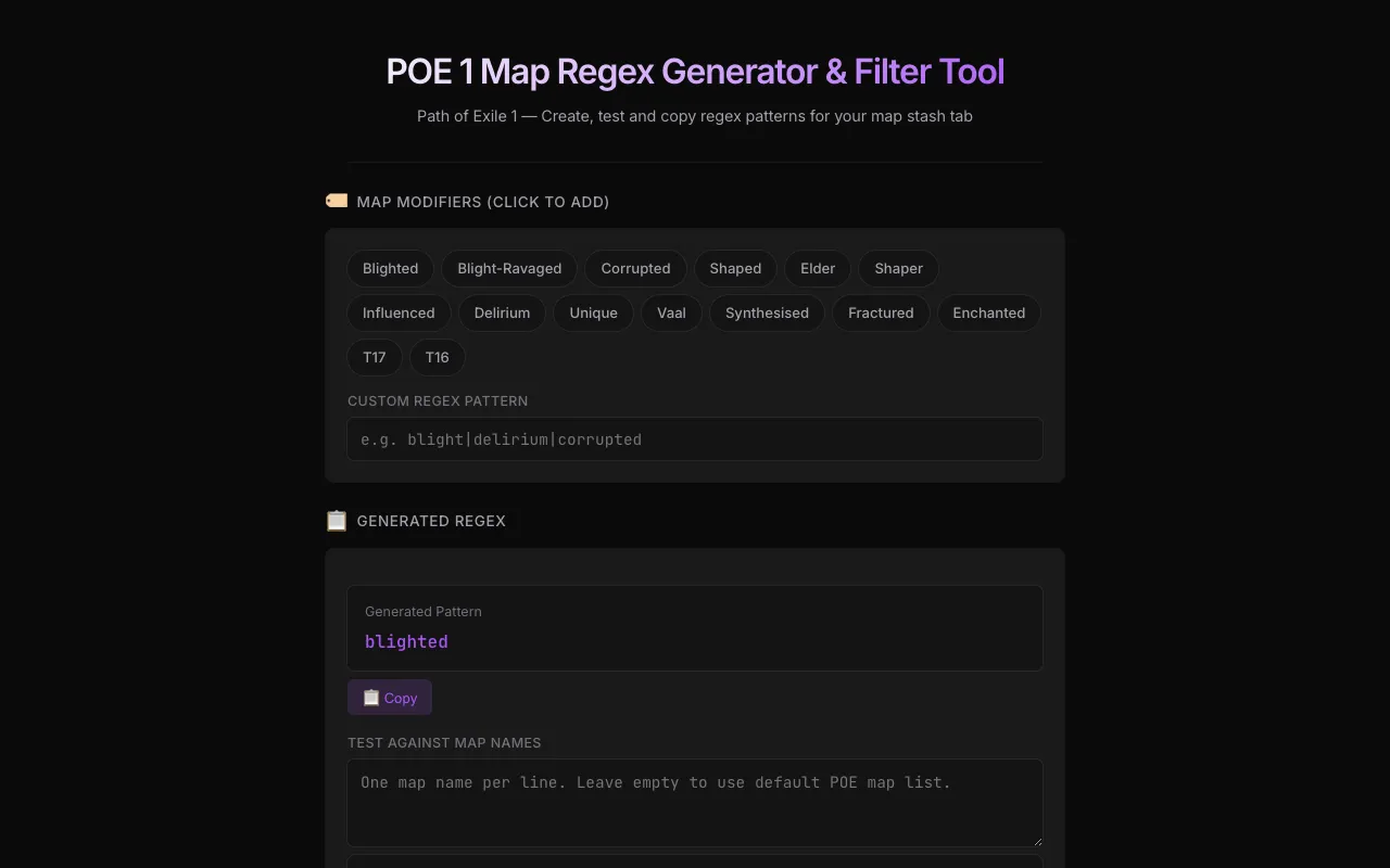 Screenshot of Regex Filter Generator