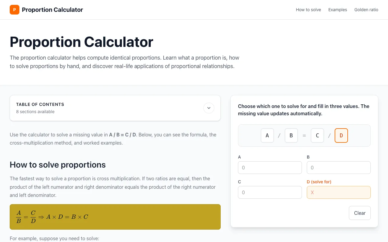 Screenshot of Proportion Calculator
