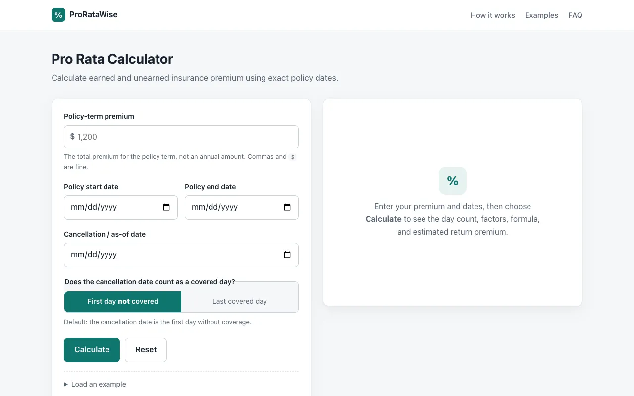 Screenshot of Pro Rata Calculator