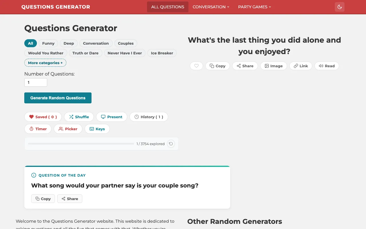 Screenshot of Question Generator