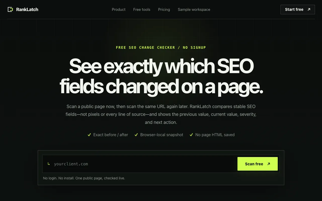 Screenshot of SEO Change Checker