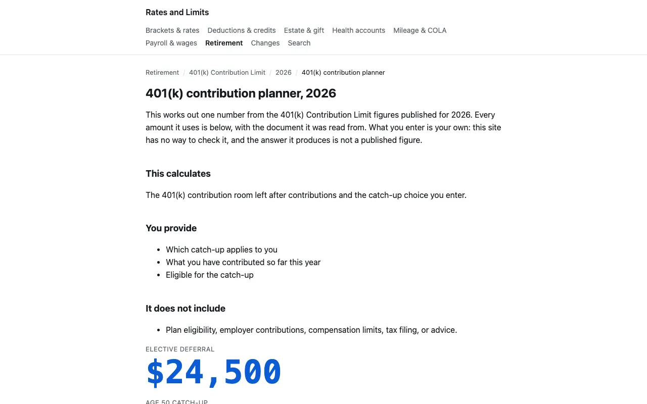 Screenshot of 401(k) Contribution Planner