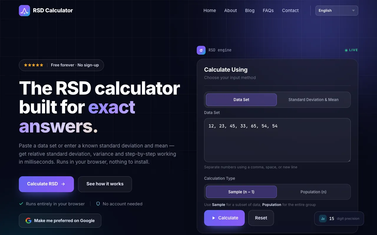 Screenshot of RSD Calculator
