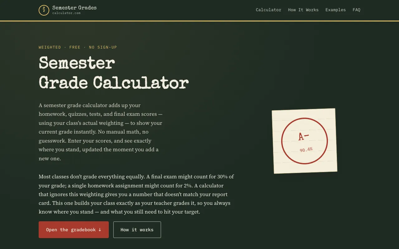 Screenshot of Weighted Grade Calculator