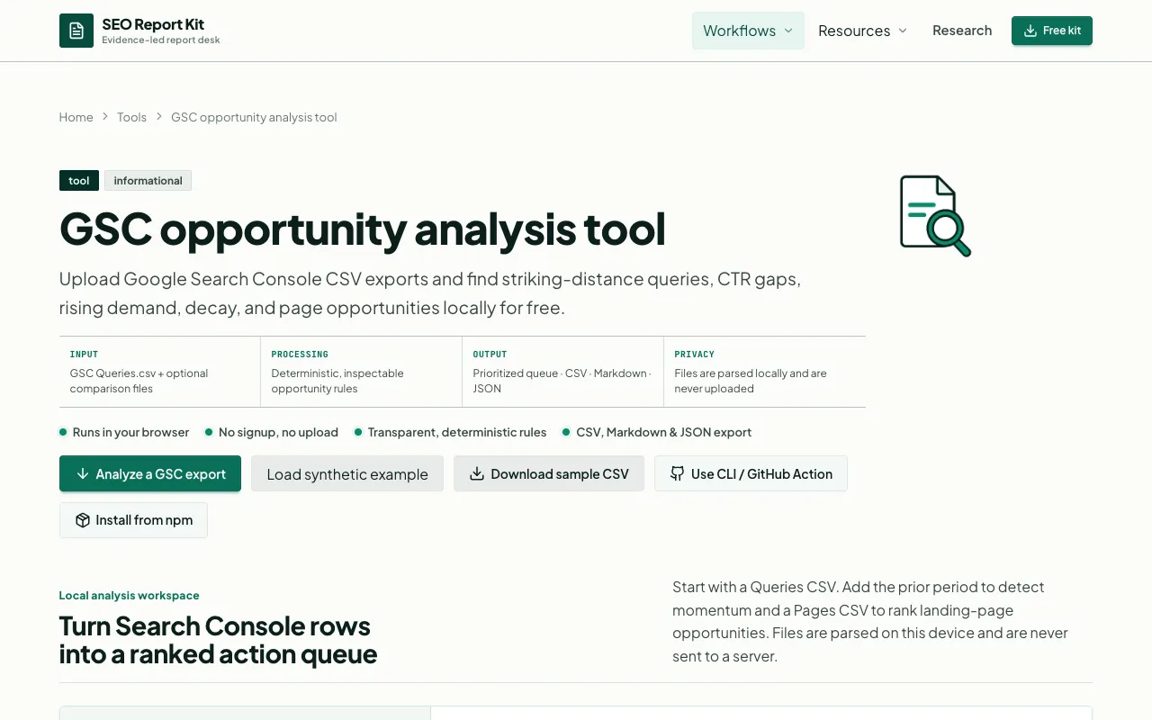 Screenshot of Search Opportunity Analyzer