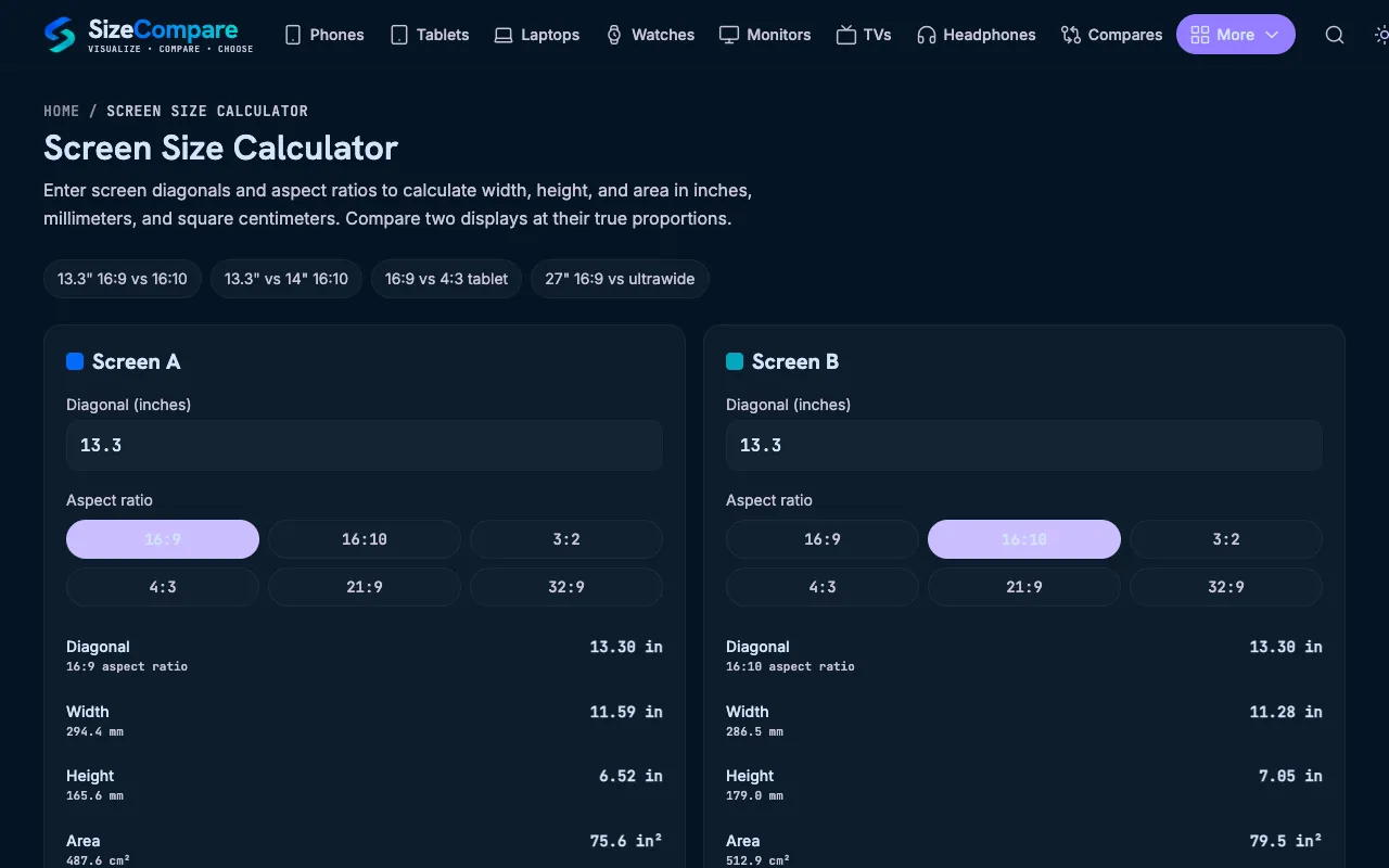 Screenshot of SizeCompare
