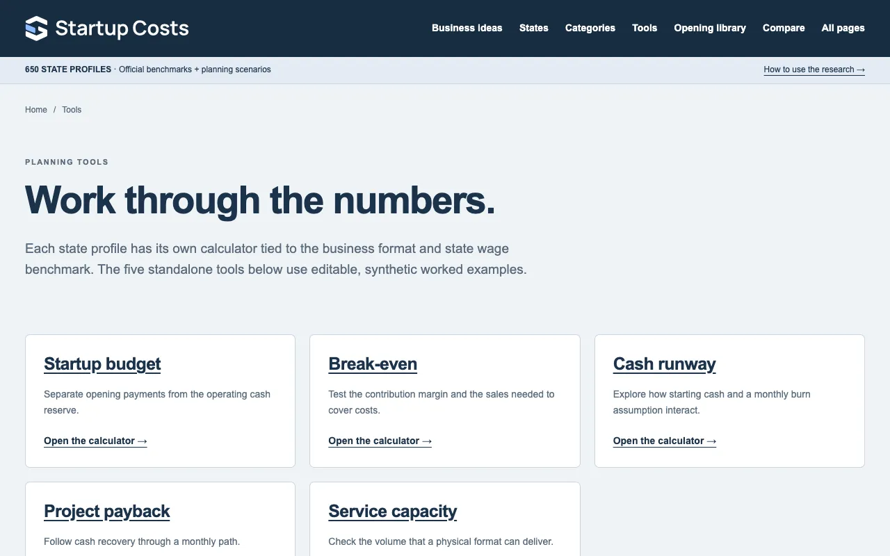 Screenshot of Startup Costs