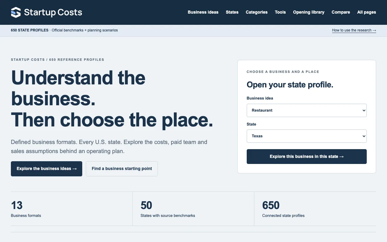Screenshot of Startup Planning Calculators